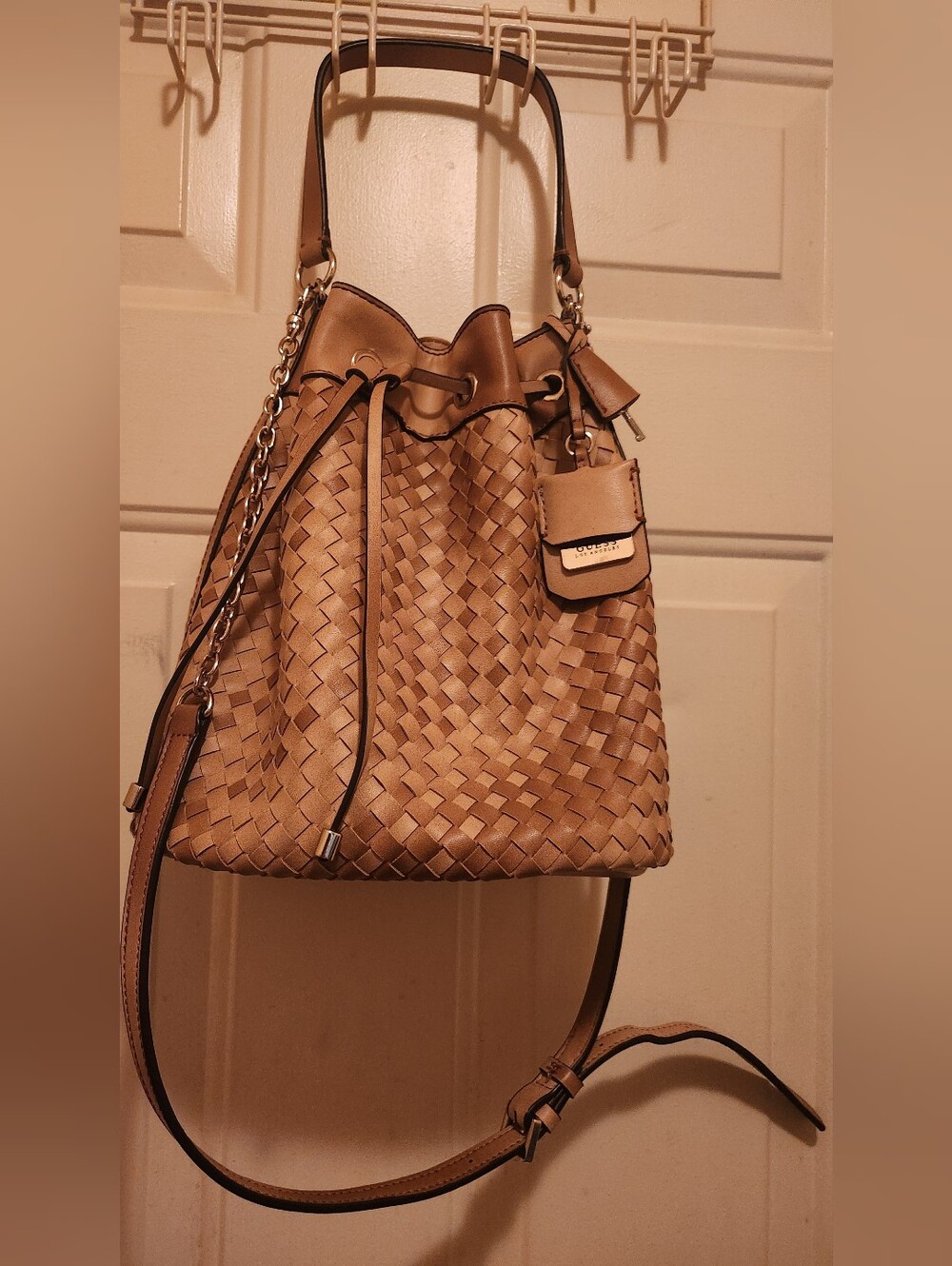 Guess Tan Woven Bucket Bag